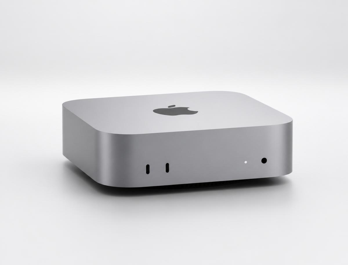 Zilveren Apple Mac Mini M4 server van MenteBiz op een witte ondergrond